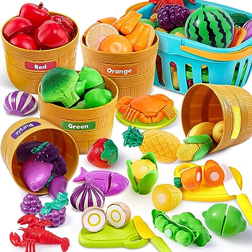 Slice into Fun: The JOYIN 69-Piece Color Sorting Play Food Set for Creative Learning!