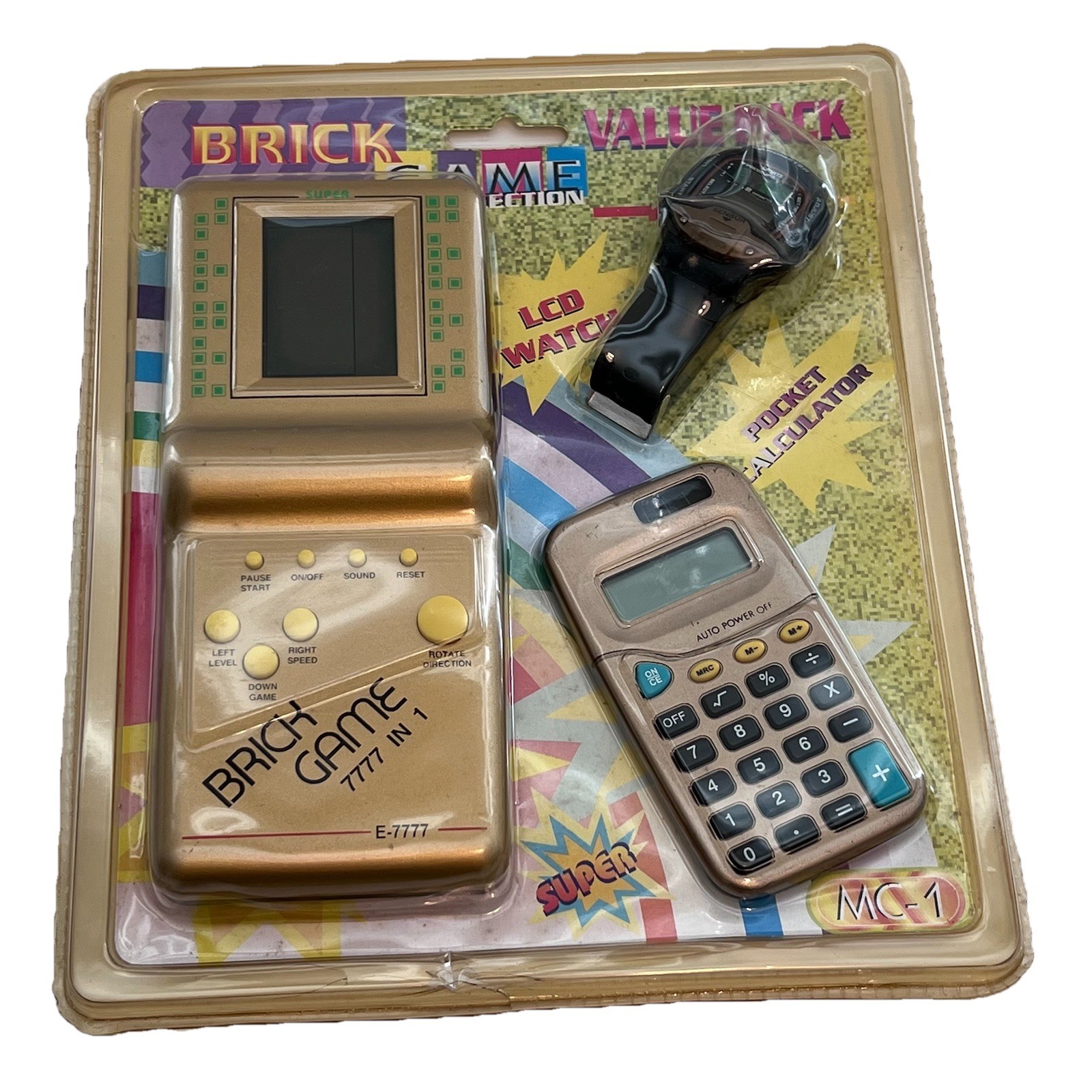 Brick Game E-7777 Metallic Vintage LCD Watch & Calculator 1990s Rare Value Pack