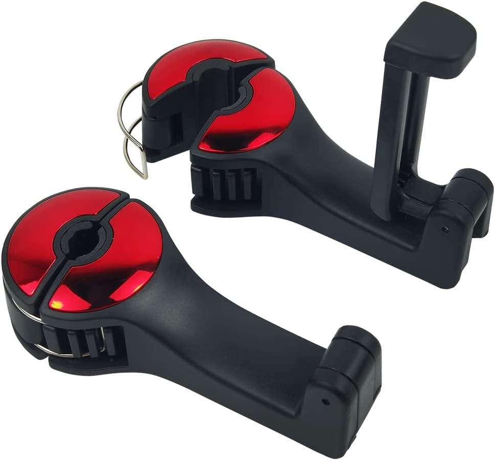 Maximize Car Space: The Ultimate Red Headrest Hooks with Phone Holder!